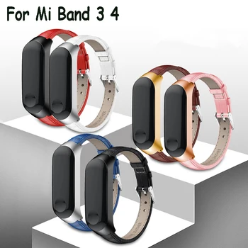 Pentru Xiaomi Mi Band 3 4 Caz de Metal din Piele Watchband pentru Miband 3 4 Brățară Inteligent Înlocuire Curea correa mi band 4