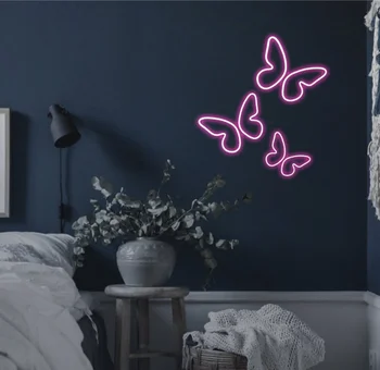 Personalizate Semn de Neon Simplu Fluture de Lumină LED-uri Drăguț Agățat de Perete Acrilica Frumos Decor de Interior pentru Casa Camera de Adolescent