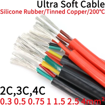 Piața 0.3 0.5 0.75 1 1.5 2 2.5 4mm Ultra Silicon Moale de Cauciuc Cablu 2 3 4 Nuclee Izolate de Cupru Flexibil de Înaltă Temperatură de Sârmă
