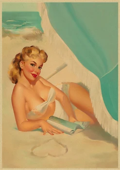 Pinup Girls Seria 7 Epocă al doilea Război Mondial Hârtie Kraft Clasic Poster Bar, Cafenea, Camera de zi Mese de Perete Picturi Decorative