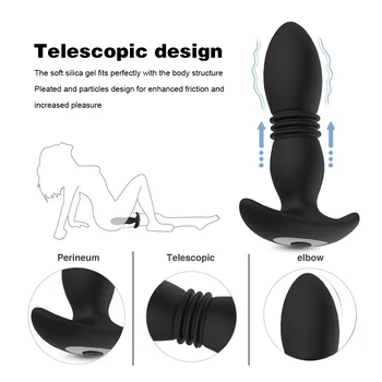 Plug anal sex jucării stretching dispozitive USB de încărcare 12 moduri de 3 telescopic viteze silicon dop de fund de porc, coada de oameni vibrator pentru femei