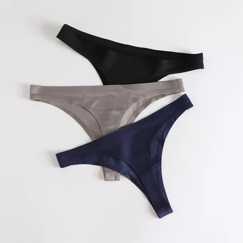 Poblador 3Pcs/Set Sexy Women's Silk Sport Panties Underwear Seamless Soild G-String Low Waist Comfort Soft Lady Lingerie Thongs