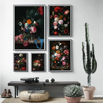 Poster Flori de Culoare Negru Înapoi Planta Panza Pictura Arta de Perete Home Decor pentru Living si Dormitor Fara rama Stil