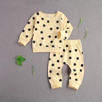 Primavara Toamna anului Nou-născut Copil 2-bucata Costum Set Maneca Lunga Polka Dot Top Tricou +Pantaloni Set pentru Copii Baieti Fete