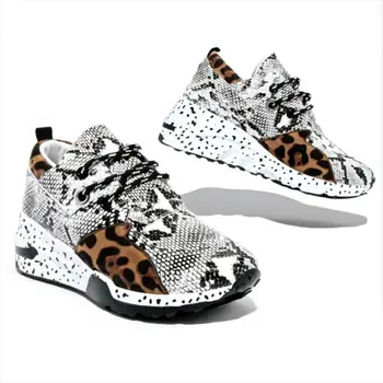 Primăvară Dantelă-Up Platforma Pantofi Sport pentru Femei Respirabil Doamnelor Adidasi Leopard Print Faux Blana Adidasi Femei Pantofi Casual