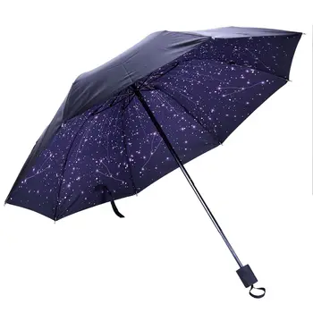 Promovare! Windproof Trei Stele-pliere Umbrela Ploios Sunny Parasolar Vinil Anti-UV Umbrela Femei Umbrelă de Ploaie în aer liber Gea