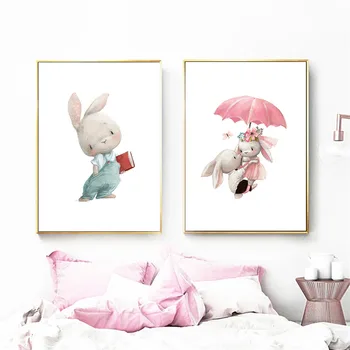 Pui De Iepure De Perete De Arta De Imprimare Poster Pepinieră Panza Pictura Cat Bunny Postere Si Printuri Nordic Poze De Perete Pentru Camera Copii Decor