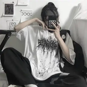 Punk Gotice tricouri Largi Streetwear Harajuku Scrisoare de Imprimare de Vara cu Maneci Scurte pentru femei Vintage negru topuri dropshipping plus dimensiune