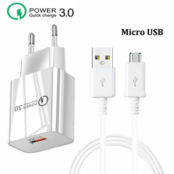 QC 3.0 Fast Travel Încărcător Micro USB Cablu de Încărcare Pentru Samsung S6 S7 A10 M10 M20 J7 J5 J3 2016 2017 Sony XA1 XA2 XZ1 XZ2 Telefoane