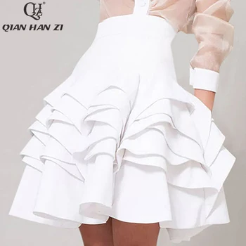Qian Han Zi pistă de moda de vara femei 2-bucata set roz cu mâneci lungi tricou alb și ciufulit Rochie de Bal fusta Petrecere costum set