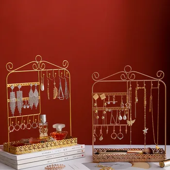 Rack de bijuterii cosmetice cutie de depozitare moda stil European cercei colier desktop cadou de ziua de afișare bijuterii de lux Lumina