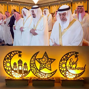 Ramada Eid Mubarak Luna Steaua a CONDUS StringLight Ornament Lemn Agățat Pandantiv Ramadan Eid Mubarak Musulmana Islam EID Partid Decor Acasă