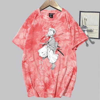 Rurouni Kenshin Print cu Maneci Scurte Rotund Gat Tie Dye Hip Hop T-shirt