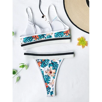 Sexy mozaic cu dungi de costume de baie femei cu push-up Bandeau bikini set cut Mare de costume de baie cu print Floral costum de baie pe Plajă uzura Biquini