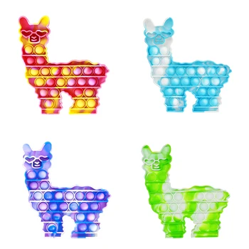 Silicon Tie-dye Alpaca Păr Împinge Bubble Senzoriale Jucărie Push Rainbow Bubble Jucărie Adu Autism Copil de Relief de Stres Jucărie