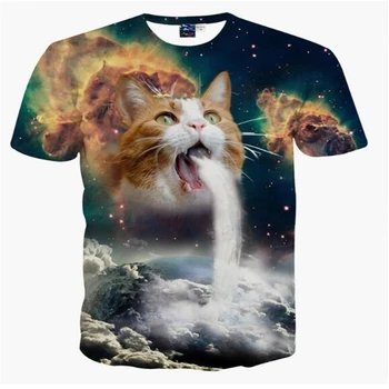 Solar Pisoi T-Shirt Cat Vărsături-O Cascadă de Pe Pământ 3d Vibrant Cat Tee Cămașă Nebuloasă Galaxie Spațiu tricouri Topuri Pentru Femei Barbati
