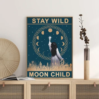 Stai Sălbatice Luna Copilul Acasă Decor Panza de Pictura Imagini Unice Luna Arta de Perete HD Printuri Modular Poster Nici un Cadru Pentru Camera de zi