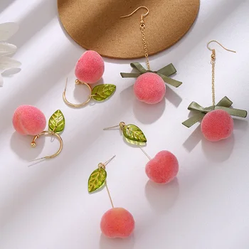 Stil Coreean Minunat Roz Piersică Suculentă Acrilice Stud Cercei Ciucure Lung Cool Fructe Drăguț Cercei De Femei De Moda De Vacanta Bijuterii