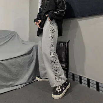 Stil Coreean Pantaloni Largi Picior De Desene Animate De Imprimare Harajuku Pantaloni Femei Streetwear Toamna De Moda Streetwear Pantaloni De Trening Femei