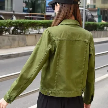 Street Casual Slim Scurt Denim Sacou Femei De Primăvară De Moda Toamna Cu Maneca Lunga Jachetă De Blugi De Sex Feminin Coreeană Armata Verde Tendință Uza