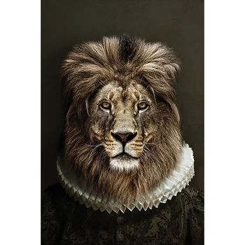 Tablouri Canvas Animales Poster De Epocă Regele Leu, Un Tigru Într-O Rochie Medieval În Europa De Nord Imagine Abstractă Decor