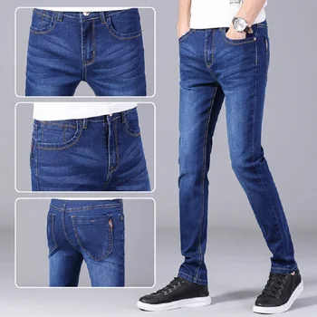 Tide Marca de Vară Subțire de blugi pentru barbati slim fit blugi de sex masculin coreeană de Moda Hip Hop Streetwear Pantaloni High Street Albastru Negru Pantaloni