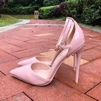Tikicup Alb din Piele de Brevet Femei Curea Glezna D ' orsay Stilet Pompe Subliniat Toe Sexy Pantofi cu Toc de 8 cm 10 cm 12cm Personaliza