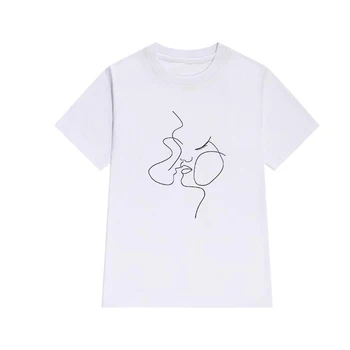 Tricouri Femei 2021 Liniar Fețe Umane Imprimate Vara Doamnelor Topuri Grafic tricou alb Casual Streetwear tricou femme XXXL