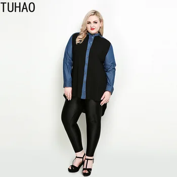TUHAO NOU STIL de Birou Femei Lady Îmbinat Femei Denim Șifon Bluze Plus Dimensiune 7XL 5XL 6XL Pacthwork Munca Bluza Tricou RL