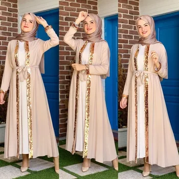 Turcia a Deschis Abayas pentru Femeile Musulmane Rochie Caftan Sequin Europene American de Îmbrăcăminte Dubai Robă Lungă Dantelă-up Leagăn Mare Hijab Abaya