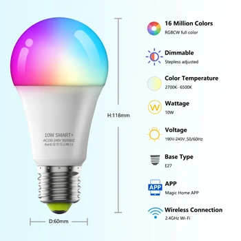 Tuya Wifi Inteligent Led RGB Lumina Estompat RGBCW Smart Home Vocea Lampă de Control Colorate Schimbare Bec Lucra Cu Alexa de Start Google