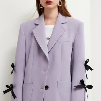 TWOTWINSTYLE Mozaic Bowknot Lovit Culoarea Blazer Pentru Femei Dintata cu Maneci Lungi Sacouri Casual Moda de sex Feminin Haine Noi 2021