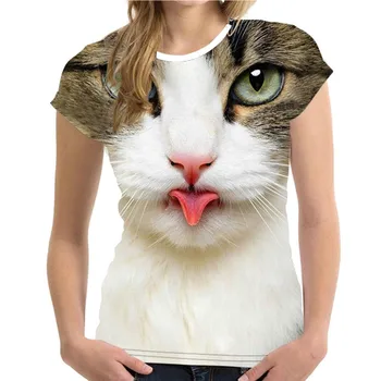 Unisex 3d T-shirt Cat de Imprimare tricou Casual O Gâtului Maneca Scurta Top Doamnelor Îmbrăcăminte