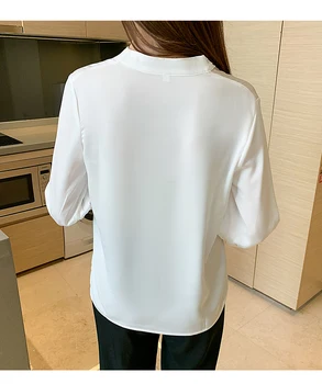 Vara Coreean Femei Șifon Bluze Office Lady Maneca Scurta Tricou Pentru Femei De Moda Tricouri Negre Blusas Femininas Elegante
