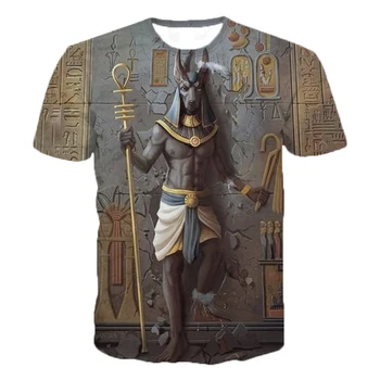 Vara Faraon Anubis Bărbați T-Shirt de Imprimare 3D Misterios Stil Retro, O-Neck Unisex Maneca Scurta Casual Moda Topuri Supradimensionate Tee