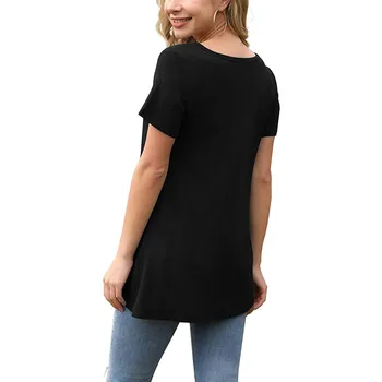 Vara moda doamnelor V-neck culoare solidă buton de cămașă cu mânecă scurtă T-shirt de Modă de culoare solidă butonul scurt cu mâneci V-gât 02*