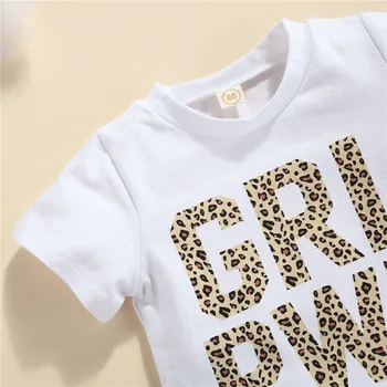 Vara pentru copii Seturi de Îmbrăcăminte pentru Nou-născut Băieți Fete Leopard Scrisoare de Imprimare cu Maneci Scurte T-shirt+Talie Mare Volane pantaloni Scurți Haine