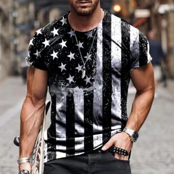 Vara Steagul American de Imprimare 3D Bărbați Moda Casual tricou Rotund Gat Vrac Supradimensionat Musculare Streetwear Îmbrăcăminte Om Tricou