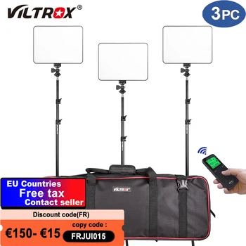 VILROX VL-200T 3pcs LED de iluminare Video de la distanță fără Fir Bi-color Estompat Panou Iluminat Kit+75
