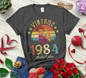 Vintage 1984 a 37-a Aniversare Ediție Limitată Doamnelor T-shirt Distractiv, O-Neck Cămașă de Imprimare de Moda Casual, cu Maneci Scurte