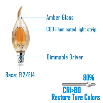 Vintage Amber C35L Estompat 2W 4W 6W 8W Led Lumanare E14/E12 Retro Lumânare Becurilor cu Filament Lămpi Pentru 110V 220V Candelabru de Iluminat