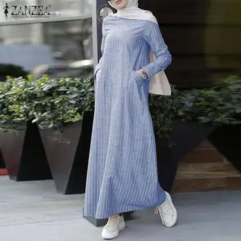 Vintage Cu Dungi Sundress Femeile Musulmane Abaya Turcia Hijab Rochie Casual Cu Maneci Lungi Caftan Vestidos Haine Islamice Halat