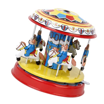 Vintage FILARE Cal Carusel de Bâlci Vesel Merge Rotund Clasic de Vânt de Până Jucării Tin Copii de Jucarie pentru Copii Cadouri