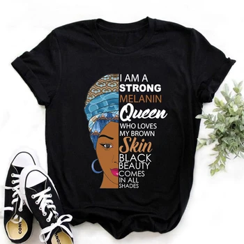 WVIOCE Sunt Puternic Melanina Regina Care Iubește Mea Piele Maro Negru Frumusetea Vine În Toate Nuanțele de Imprimare Femei T-shirt Negru Topuri 13133