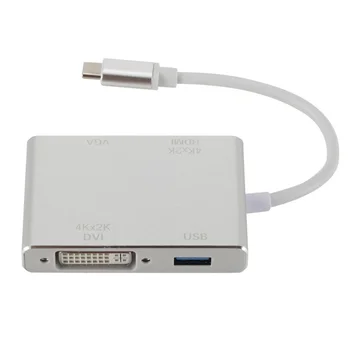 WVVMVV USB USB 3.1 de Tip C C la VGA DVI USB 3.0 Cablu Adaptor pentru Laptop Apple USB-C 4in1 HUB Splitter pentru Laptop Telefon Mobil