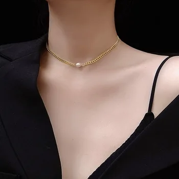 XIALUOKE Moda Perle de apă Dulce Clavicula Scurt Colier de Aur Pentru Femei la Modă Retro Elegant Amuleta Bijuterii en-Gros