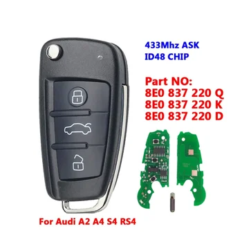XNRKEY Pentru Audi 3 butoane Cheie 315MHZ / 433MHZ /8E0 837 220D/Cip ID48
