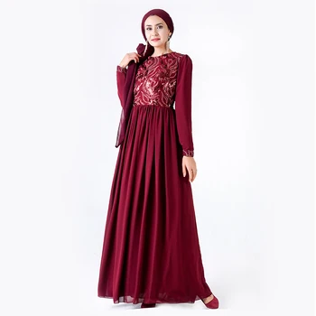 Y023 Femei Rochie Lunga Abaya Haine Modeste Musulman Kebaya Paiete 3D Broderie Islam Sifon Haine Dantelă Fără Hijab Eșarfă