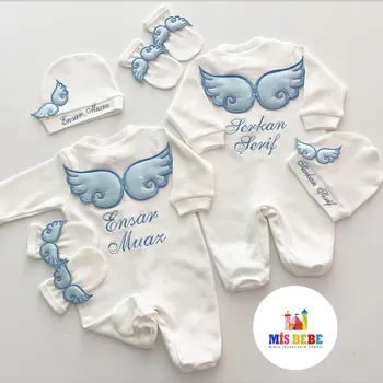 Yenidoğan bebek kişiselleştirilmiş kıyafet özel giyim setleri melek kanat tulum bahar takım kıyafet kostümleri çocuk giyim 3-Buc