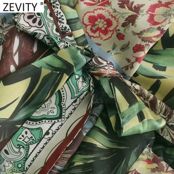 Zevity Femei Vintage Flower Pleca de Imprimare Cardigan Lung Kimono Femme Bluza Casual Arc Eșarfe Buzunar Cămașă Roupas Topuri Chic LS9413